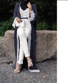 Mados Musulmonų Nėrinių Maxi Suknelė Abaja Siuvinėjimo Megztinis Ilgas Mantijas Tunika Kimono Jubah Artimųjų Rytų Ramadanas Arabų Islamo Apranga