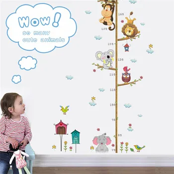 Custom Miško beždžionių, dramblių aukštis priemonė sienų lipdukai vaikams kambariai namų dekoro gyvūnų augimo diagramos lipdukai pvc plakatas