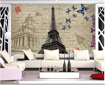 Custom kambario tapetai, 3d foto tapetai, freskos kambarį plytų sienos, Eifelio bokštas tapybos TV foną sienos 3d
