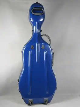 Stiprus mėlynos spalvos stiklo violončelė hard case w/ wheells 3/4 petnešėlėmis