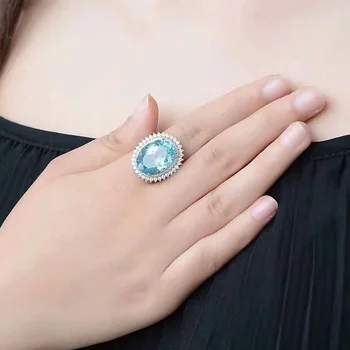 Super prabangus sidabrinis topazas žiedas 13 mm * 18 mm gamtos šveicarijos mėlynas topazas žiedas vakare šalies kietas 925 sidabro topazas juvelyrikos