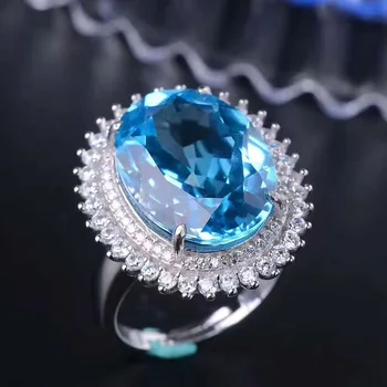 Super prabangus sidabrinis topazas žiedas 13 mm * 18 mm gamtos šveicarijos mėlynas topazas žiedas vakare šalies kietas 925 sidabro topazas juvelyrikos