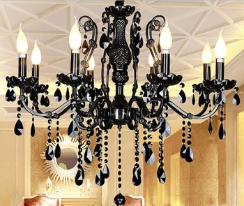 Juodos kristalų lempos Europos kambarį kristalų liustra Amerikos restoranas, kambarių retro geležies žvakės šviestuvai