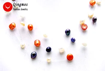 Qingmos Mados Spalvotų Gamtos Perlas Moterims su 6mm Baroko Perlas 3 Kryptis Starriness 18