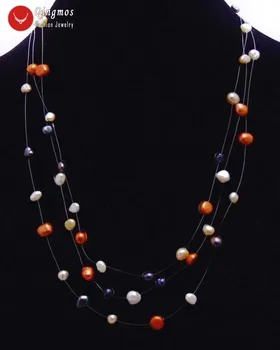 Qingmos Mados Spalvotų Gamtos Perlas Moterims su 6mm Baroko Perlas 3 Kryptis Starriness 18