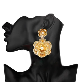 Didelis Pareiškimą Aukso Elegantiškas Gėlių Lašas Auskarai Moterims Nuotakos Vestuvių Perlai Brincos Gėlių Auskarai Papuošalai