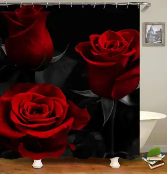 Dušo Užuolaidos 3D Rožių Gėlių Vandeniui Poliesterinio Audinio Dušo Užuolaidos Vonios Užuolaida su 12 Kabliukų Žiedai Nustatyti Namų Dekoro