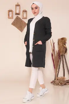 Moterų Mados Long Cardigan Medvilnė, Spalva, Modelis Vasaros Žiemos Trikotažas Marškinėliai Musulmonų Turkija 2020 m., Pilkos spalvos Mygtuką, Ilgas Megztinis