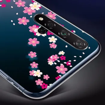 Rožinės spalvos Blizgučiai Gėlės Meno Silikoninis Dangtelis Huawei Honor 9X 9N 9 Lite 8S 8C 8X Žaisti 8A 8 V9 3E 7A 7C Pro Telefono dėklas
