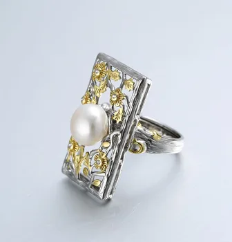Originalus Vintage Baroko Stiliaus Žiedas S925 Sterlingas Sidabro Natūralios Formos Perlas Atviras Moterų Žiedas Didmeninės