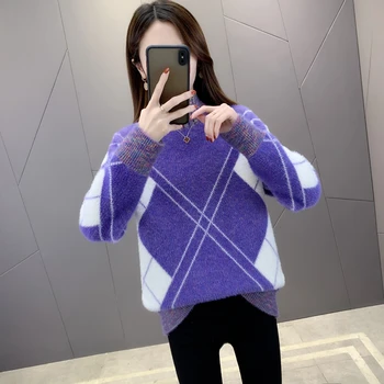 2020 Naujas Moterų Mink Kašmyrui Megztiniai Pusė, aukštos apykaklės visą rankovėmis atsitiktinis storas megztinis vientisų minkštas šiltas rudens žiemos (puloveris)