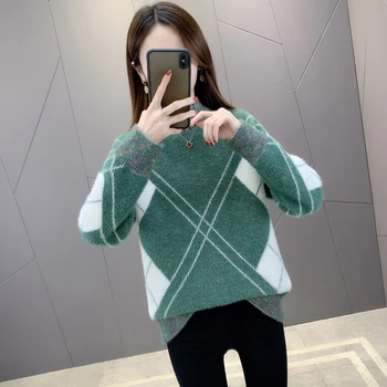 2020 Naujas Moterų Mink Kašmyrui Megztiniai Pusė, aukštos apykaklės visą rankovėmis atsitiktinis storas megztinis vientisų minkštas šiltas rudens žiemos (puloveris)