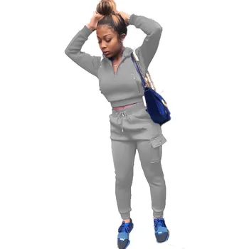 Veikliosios Dėvėti sportiniai Kostiumai Moterų Rinkiniai Užtrauktukas Iki ilgomis Rankovėmis Pasėlių Palaidinukė ir Raišteliu Jogger Sweatpant Loungewear 2 Vnt Kostiumai