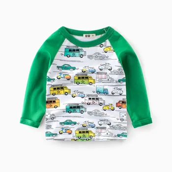 2019 m. Pavasarį Vaikai Marškinėlius Baby Berniukas Mergaičių Drabužių Medvilnės Vaikų marškinėliai Berniukas Animaciją Automobilių Spausdinti ilgomis Rankovėmis Viršūnes Berniukų T Shirts