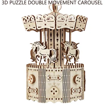 3D Puzzle Karuselė Music Box Dual Judėjimo Medinės Aukštos kokybės Kūrybos 