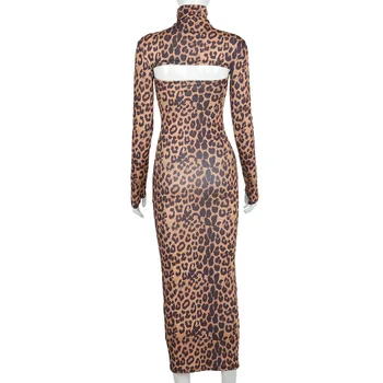 BKLD Moterų Drabužiai 2020 M. Rudens Ir Žiemos Naujas ilgomis Rankovėmis Golfo Pasėlių Viršuje Stebėjimo Leopard Print Suknelė Dviejų dalių Rinkiniai