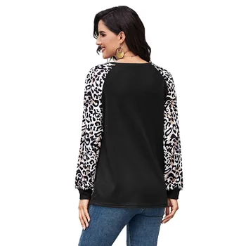 2020 m. Rudenį, O Moterys-kaklo, ilgomis Rankovėmis Laisvi marškinėliai Mados Atsitiktinis Leopard Kratinys Viršūnes Moterų Tees Puloveris Įrengtas Drabužiai