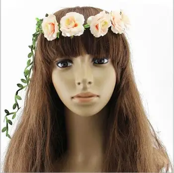 Parduodama Nuotakos Bohemijos Gėlių ekrano užsklandą Festivalis Vestuvių Gėlių Girlianda Lapai Plaukų Juosta Plaukų Aksesuarai Moterims Priedai