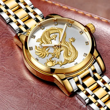 GUANQIN žiūrėti vyrų aukso Drakonas vyriški laikrodžiai top brand prabanga vandeniui Kvarciniai Laikrodžiai 316L Full Steel relogio masculino