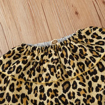 Rudenį Kūdikių, Mergaičių Drabužiai 2 dalių Komplektas Baby Leopardas Spausdinti ilgomis rankovėmis Marškinėliai Top + Mėlynas Trumpas Sijonas Kostiumas Kūdikiams Mados Apranga