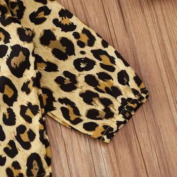 Rudenį Kūdikių, Mergaičių Drabužiai 2 dalių Komplektas Baby Leopardas Spausdinti ilgomis rankovėmis Marškinėliai Top + Mėlynas Trumpas Sijonas Kostiumas Kūdikiams Mados Apranga