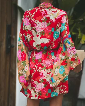 Rudenį, Vasarą Moterys Kimono Ilgas Cardigan Blyksnius Rankovėmis Spausdinti Ploni Marškinėliai Ilgomis Rankovėmis Bohemijos Gėlių Atsitiktinis Palaidų Ilgas Palaidinė