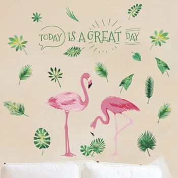 Kūrybos Tropinių Medžių, Lapų, Gėlių Drugelis Flamingo Sienų Lipdukai 