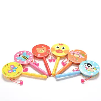 1 Pc Medinis Barškutis Būgnų Muzikos Instrumentas, Kinų Tradicinė Barška Būgno Sukimosi Kūdikio Žaislai Kūdikiams, Vaikams, Cartoon Vertus Bell Žaislai