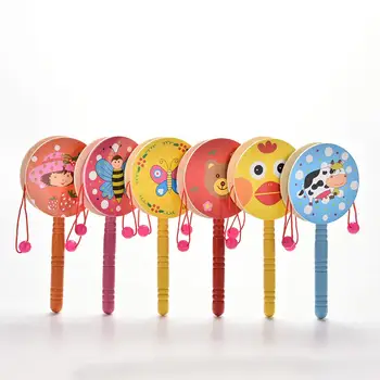 1 Pc Medinis Barškutis Būgnų Muzikos Instrumentas, Kinų Tradicinė Barška Būgno Sukimosi Kūdikio Žaislai Kūdikiams, Vaikams, Cartoon Vertus Bell Žaislai