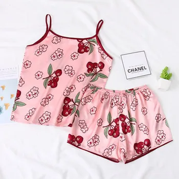 2020 Juostos Rožinė Dryžuota Pižama Šilko Satino Femme Pajama Nustatyti 7 Gabalus Dygsnio apatinis trikotažas Skraiste, pižamos Moterims Sleepwear pjs