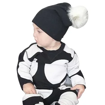 Žiemos Vaikų Baltas Pliušinis Kamuolys Kepurės Minkštos Medvilnės Vaikams Megzti Skrybėlę Išlaikyti Šiltas Gryna Spalva Atsitiktinis Slidinėjimo Kepurę Baby Mezgimo Pompoms Kepurės