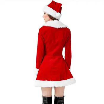 Moterų Kalėdų Santa Claus Cosplay Kostiumų Xmas Party Dress Raudonos Aksomo Elf Brangioji Praleisti Kostiumas Moterų Plius Dydis XL
