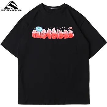 LINDSEY SEADER Marškinėliai Hip-Hop Harajuku Streetwear Raides, Print T-Shirt Vyrai Medvilnės Atsitiktinis Vasaros trumpomis Rankovėmis Marškinėlius Viršūnes Tees