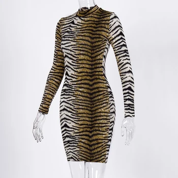 Seksualus Moteriški Leopard Suknelė Golfo Bodycon Slim Fit Seksualus Ilgomis Rankovėmis Golfo Apvalkalas Suknelė Ponios Trumpų Suknelių Klubas Šalis