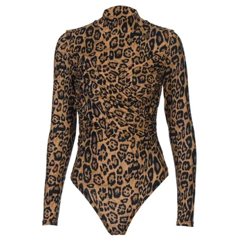 Naujas atvykimo 2020 Mados Moteriški Leopardas Spausdinti ilgomis Rankovėmis Bodycon Jumpsuit Viršūnes Ponios Atsitiktinis Bodysuit Klubas Palaidinė