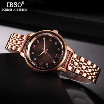 IBSO Prekės ženklo Moterų Kvarciniai Laikrodžiai Mados Prabangių Turas kalnų krištolas Rose Gold Žiūrėti Ponios Nerūdijančio Plieno Laikrodis Montre Femme