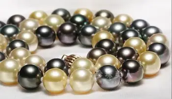 Elegantiškas 11-12mm apvalių spalvotų perlų vėrinį 35 colių