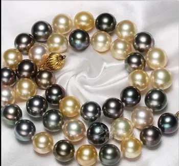 Elegantiškas 11-12mm apvalių spalvotų perlų vėrinį 35 colių