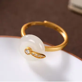 Gamtos Hetian jade reguliuojamas žiedo Kinijos retro stiliaus klasikiniai elegantiški šviesos prabanga moterų žiemos švenčių dovana
