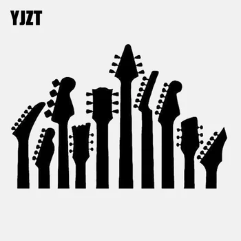 YJZT 14.1 CM*9.4 CM Muzikos Instrumentas Gitara Roko Vinly Juoda/Sidabrinė Automobilių Lipdukas C22-0576