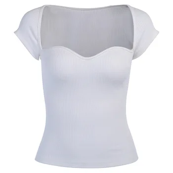 2020 Slim Juoda Balta Moterų marškinėliai trumpomis Rankovėmis Vasarą Seksualus Viršų Mados Street Wear Šalies Klubas Komplektus MD0171