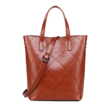 2019 žiemos naujas Europos retro naftos vaškas odos diamond languotas krepšys moters pečių maišą didelės talpos kibirą, maišą