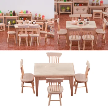 Miniatiūriniai Valgomasis Stalas + 4 Kėdės Lėlės Baldų komplektą už 1/12 Lėlių Valgomasis