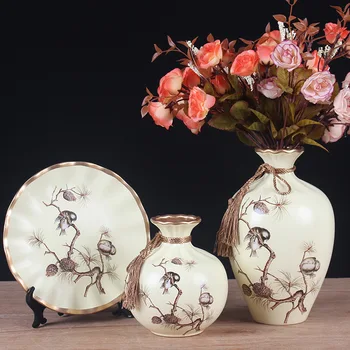 Povas Retro Keramikos Vaza 3PCS Europos Stiliaus Gyvenamasis Kambarys Veranda Vyno Kabineto Dekoravimas Ornamentais Šiuolaikinės Kūrybos Gėlių Vaza