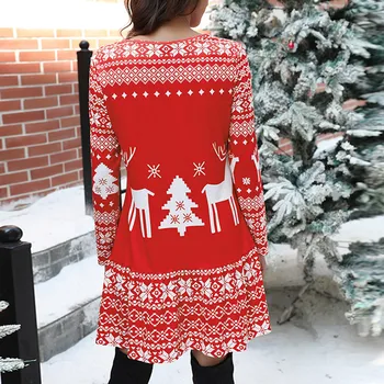 2020 Naujų Rudens Moterų Atsitiktinis Mielas Kalėdų Snaigės Printed-Line Suknelė O-Kaklo, ilgomis Rankovėmis, Trumpas sijonas, Suknelė Vestidos