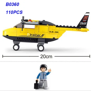 110pcs/Set B0360 ABS Plokštumos, Statyba Blokai Treneris lėktuvas Lėktuvas su 2 Lėlės Modelis, Žaislai Vaikams, Vaikams, Mokymo Dovanos