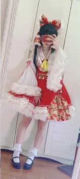 {Akcijų} TouHou Project Cosplays Hakurei Reimu Cosplay Kostiumas helovinas lolita dress moteris