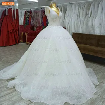 Blizgučiai Balta Vestuvinė Suknelė 2021 Nėrinių Vestidos De Novia Dramblio Kaulo Kristalų Užsakymą Pagaminti Vestuvių Suknelės Ilgio Moterų Vestido Casamento