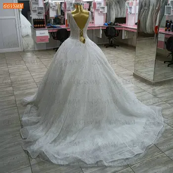 Blizgučiai Balta Vestuvinė Suknelė 2021 Nėrinių Vestidos De Novia Dramblio Kaulo Kristalų Užsakymą Pagaminti Vestuvių Suknelės Ilgio Moterų Vestido Casamento