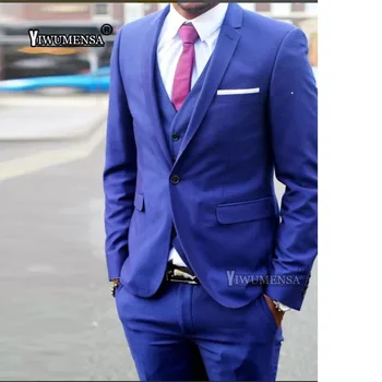 Kostiumas Homme 3 Gabalus Royal Blue Slim Fit Verslo Kostiumas, Suknelė,Custom Made Juoda Vestuvių Kostiumai Mens Trajes Para Hombre 2019